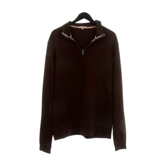 Burberry Brit XXL Cigar Brown Tartan Novacheck Trim 1/4 Zip Roadster Sweater - Picture 2 of 16